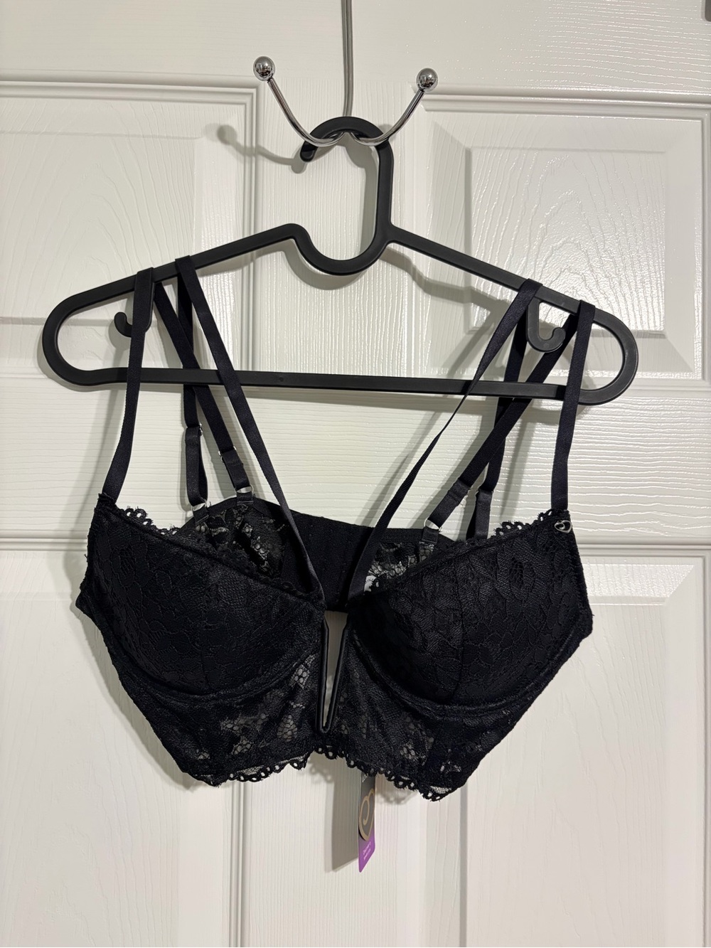 Strappy Black Lace Bra with Decorative Straps